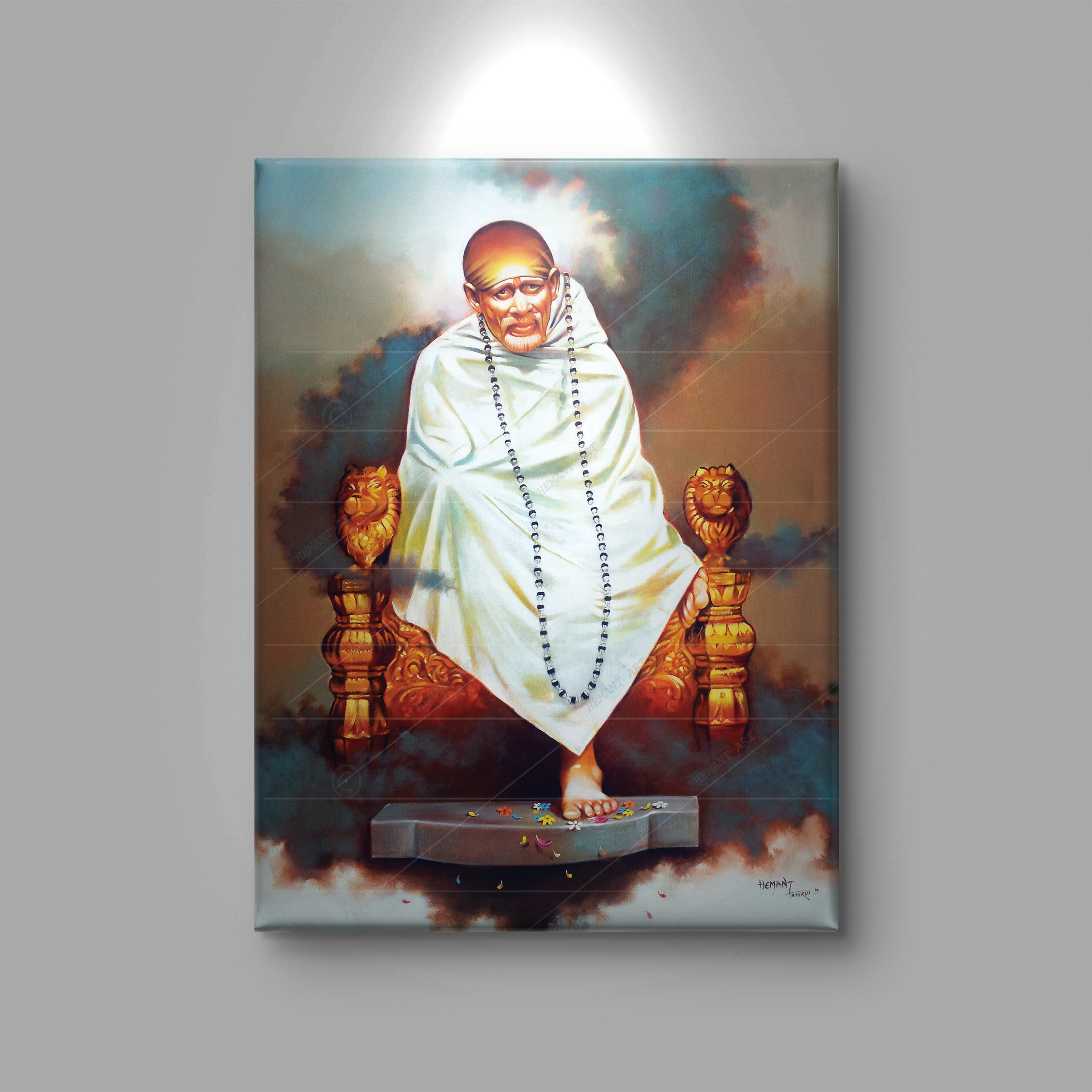 Hemant art Shirdi Sai Baba Samadhi Photo Canvas Wall Art – Spiritual Home Decor for Puja Room & Meditation Space